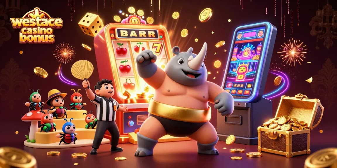 Découvrez le bonus WestAce casino et son univers flamboyant à travers cette illustration dynamique.