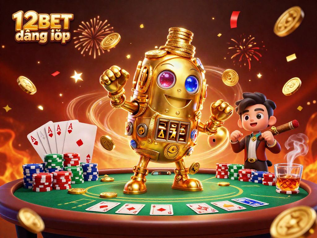 Win big at 12BET đăng nhập with an exciting illustration showcasing casino elements and vibrant characters.