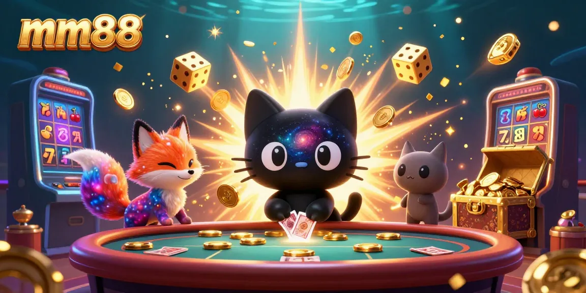 Experience the thrill of mm88 gaming as a black hole cat pulls in chips and cards at a cosmic casino