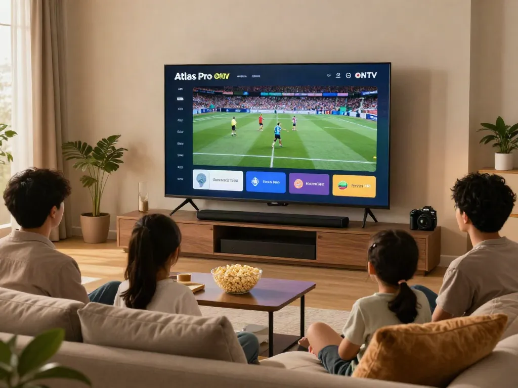 Installation de l'application Atlas Pro ONTV dans un salon moderne et convivial.