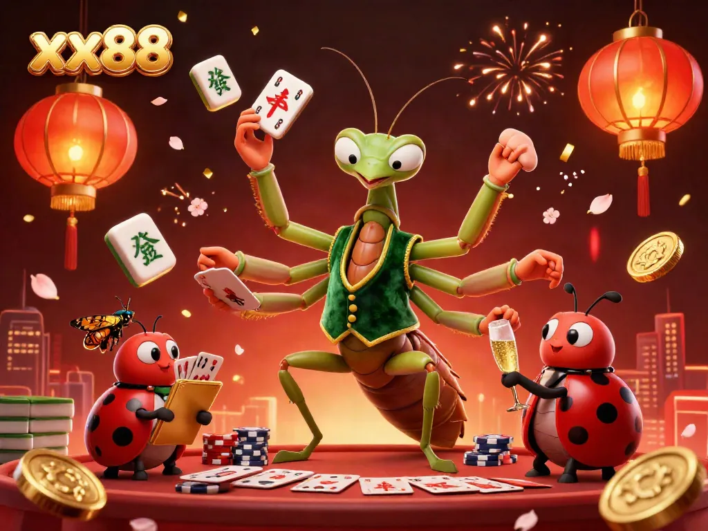 Experience thrilling matches at xx88 with vibrant casino elements and engaging characters in a rich scene.