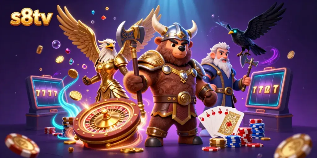 Experience thrilling gameplay with s8tv's Viking-themed casino adventure featuring dynamic characters and gold coins.