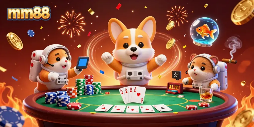 Experience immersive gaming with mm88 in a fun-packed space casino scene.