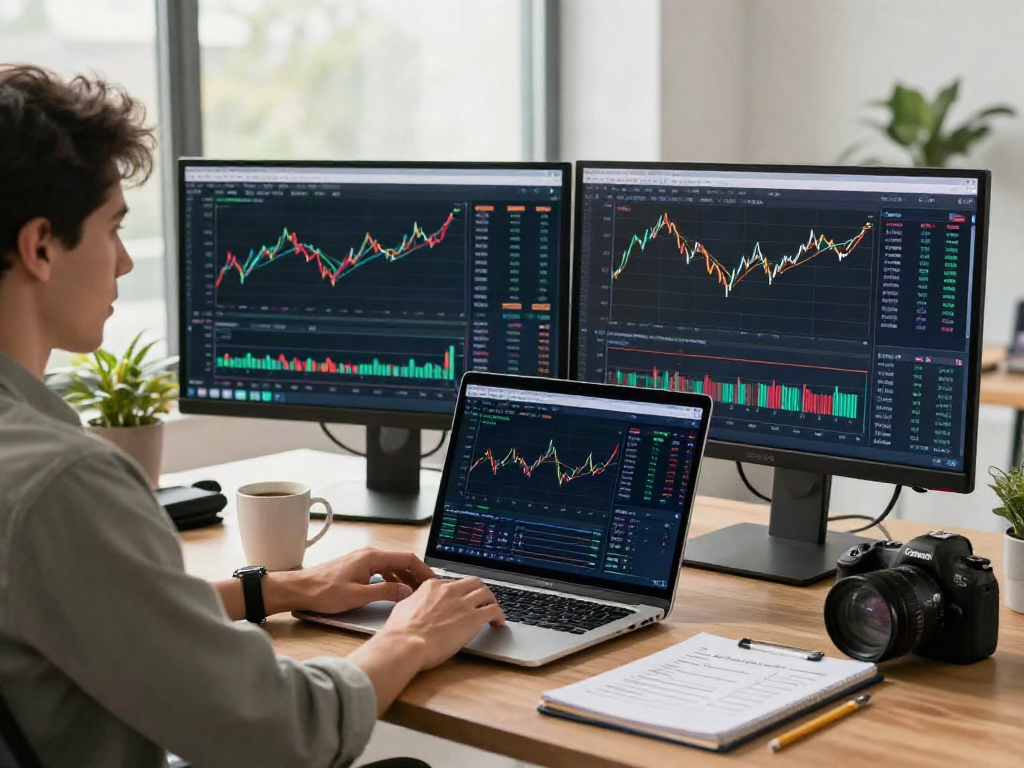 Interface de la plateforme de trading la-couponeau.com sur un ordinateur dans un bureau lumineux.