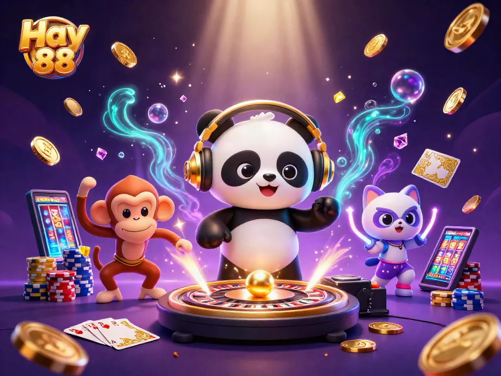 Experience the thrilling gaming scene of Hay 88 with vibrant characters and sparkling treasures!
