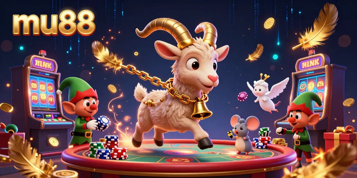 Experience thrilling moments at mu88 with a festive casino scene featuring Krampus, an angel mouse, and naughty elves.